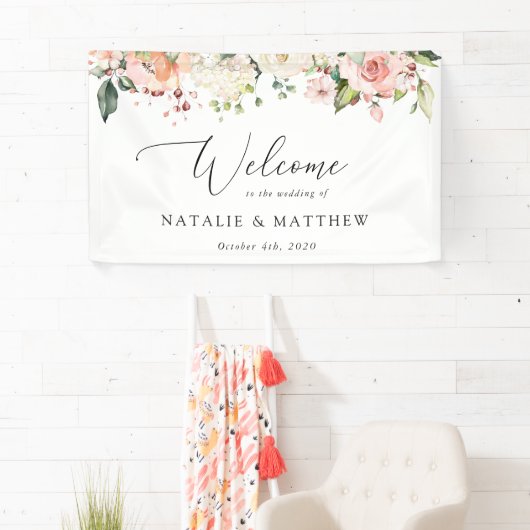 Rosa Blume, weiße Blume, Boho, Begrüßung Banner (Insitu)