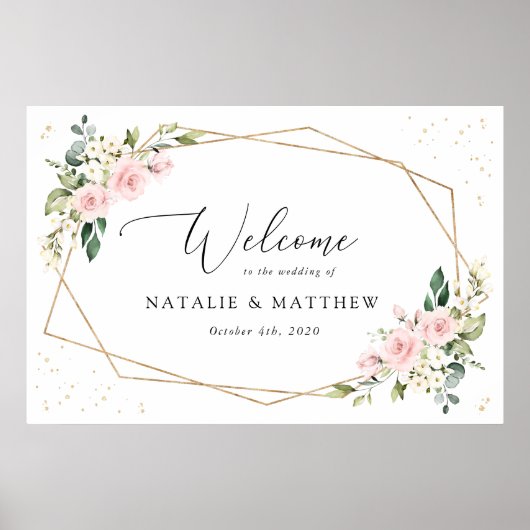 Rosa Blume, weiße Blume, Boho, Begrüßung Poster (Vorne)