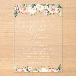 Rosa Blume, weiße Blume, Boho, Brautparty Acryleinladungen