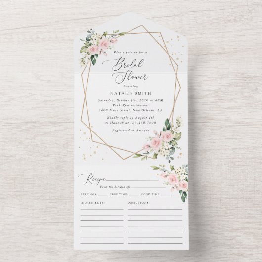 Rosa Blume, weiße Blume, Boho, Brautparty All In One Einladung (Innen Boden)