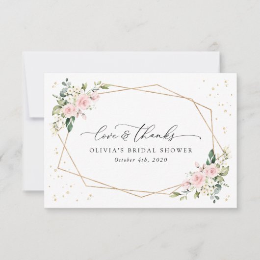 Rosa Blume, weiße Blume, Boho, Brautparty Dankeskarte (Vorderseite)