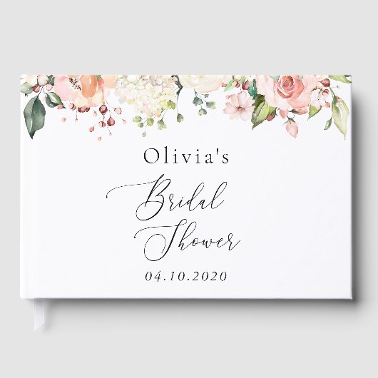 Rosa Blume, weiße Blume, Boho, Brautparty Gästebuch (Vorderseite)