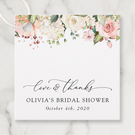 Rosa Blume, weiße Blume, Boho, Brautparty Geschenkanhänger (Vorderseite)