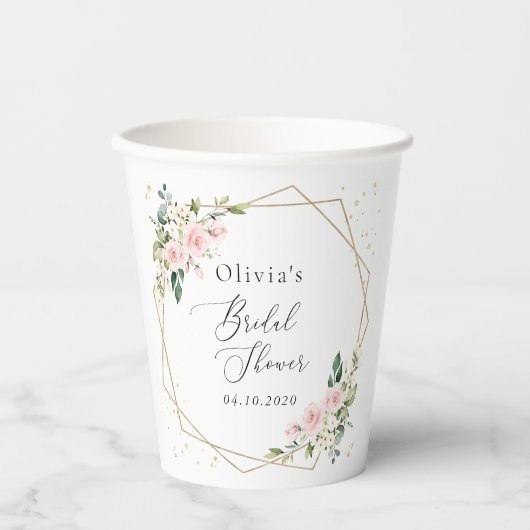 Rosa Blume, weiße Blume, Boho, Brautparty Pappbecher (Vorderseite)