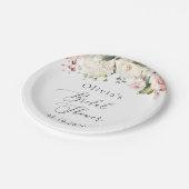 Rosa Blume, weiße Blume, Boho, Brautparty Pappteller (Schrägansicht)