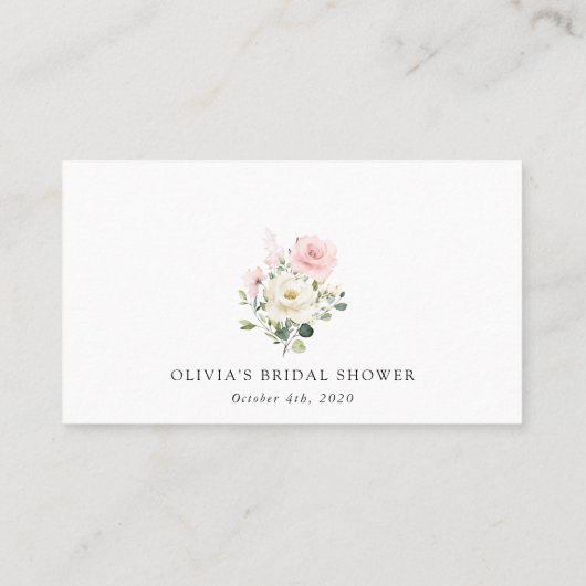 Rosa Blume, weiße Blume, Boho, Brautparty Platzkarte (Rückseite)