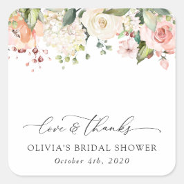 Rosa Blume, weiße Blume, Boho, Brautparty Quadratischer Aufkleber