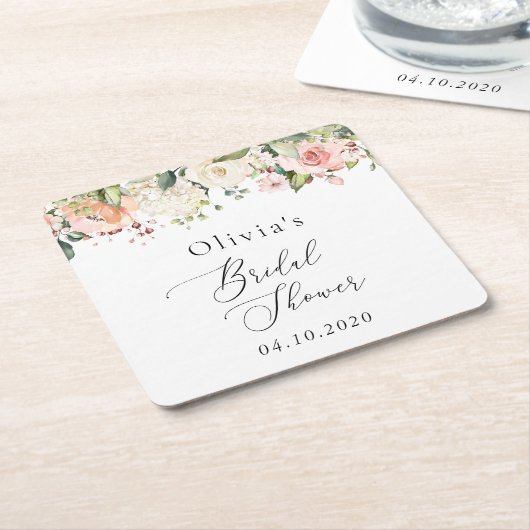 Rosa Blume, weiße Blume, Boho, Brautparty Rechteckiger Pappuntersetzer (angewinkelt)