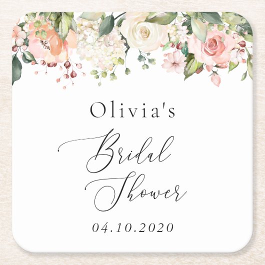 Rosa Blume, weiße Blume, Boho, Brautparty Rechteckiger Pappuntersetzer (Vorderseite)