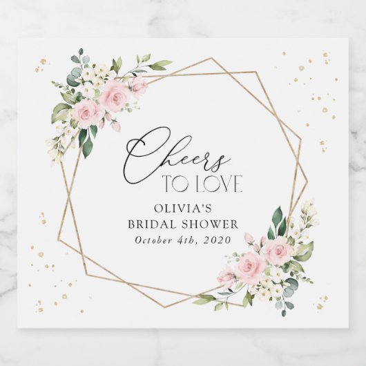 Rosa Blume, weiße Blume, Boho, Brautparty Schaumweinetikett (Einzelnes Label)