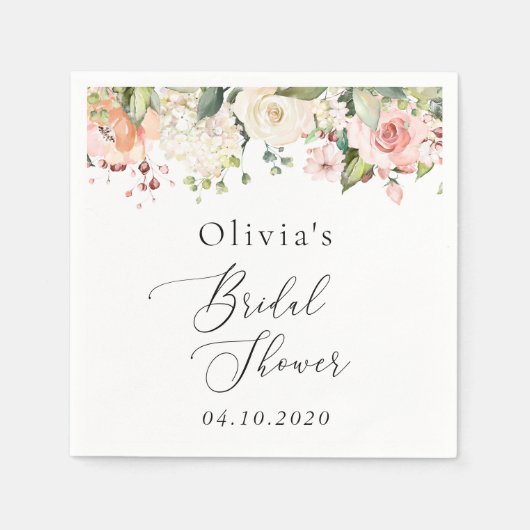 Rosa Blume, weiße Blume, Boho, Brautparty Serviette (Vorderseite)