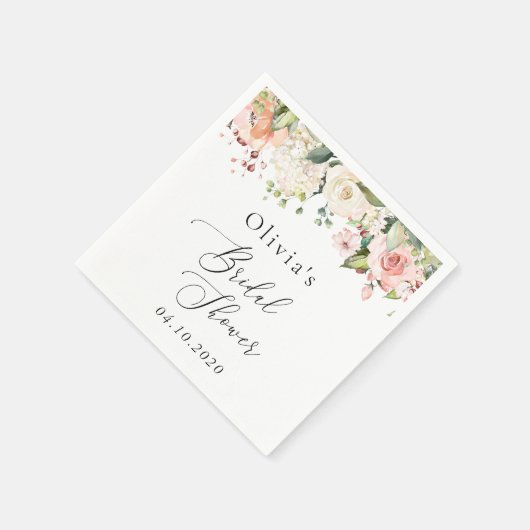 Rosa Blume, weiße Blume, Boho, Brautparty Serviette (Ecke)