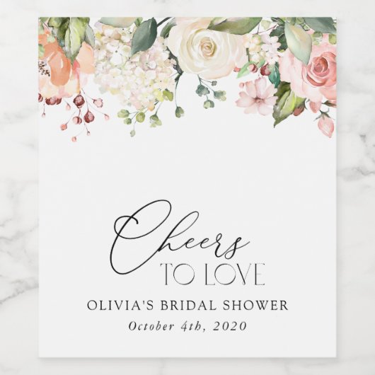 Rosa Blume, weiße Blume, Boho, Brautparty Weinetikett (Einzelnes Label)