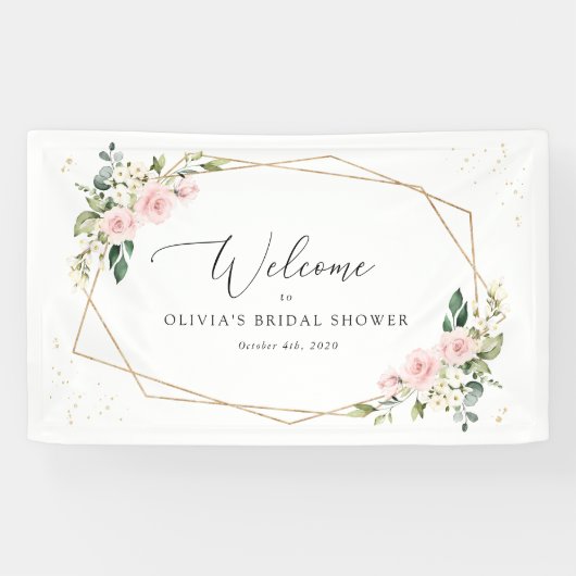 Rosa Blume, weiße Blume, Boho, Bridal Empfang Banner (Horizontal)