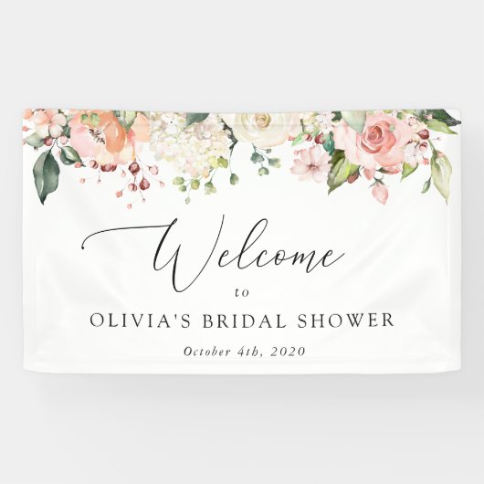 Rosa Blume, weiße Blume, Boho, Bridal Empfang Banner (Horizontal)