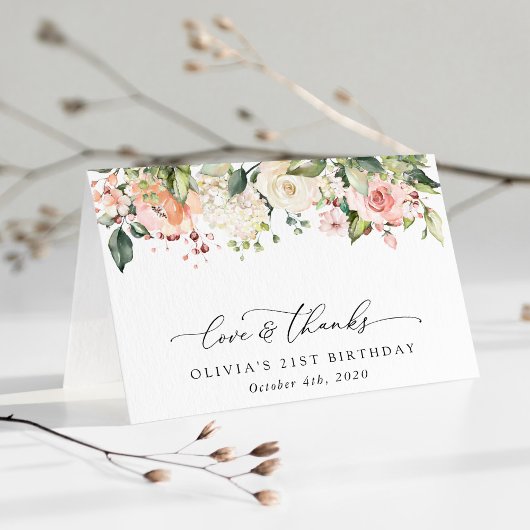 Rosa Blume, weiße Blume, Boho, Geburtstag Dankeskarte