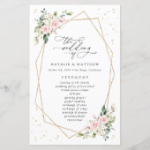 Rosa Blume, weiße Blume, Boho, Hochzeitsprogramm (Vorderseite)