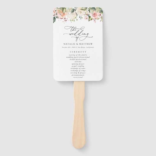 Rosa Blume, weiße Blume, Boho, Hochzeitsprogramm Fächer (Vorderseite)