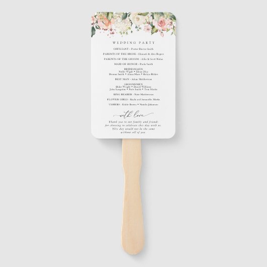 Rosa Blume, weiße Blume, Boho, Hochzeitsprogramm Fächer (Rückseite)