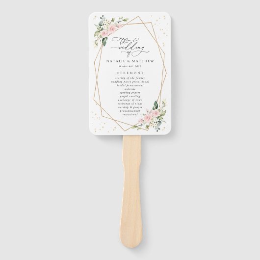 Rosa Blume, weiße Blume, Boho, Hochzeitsprogramm Fächer (Vorderseite)