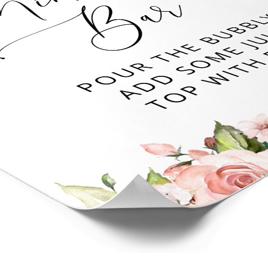 Rosa Blume, weiße Blume, Boho, Mimosa Bar Poster (Ecke)
