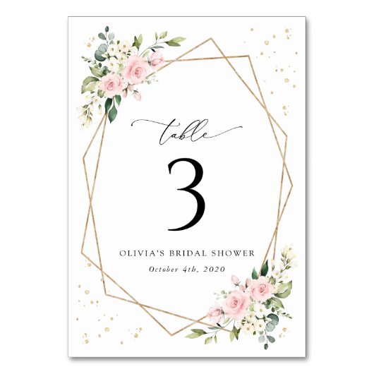 Rosa Blume, weiße Blume, Boho, Tischnummern (Vorderseite)