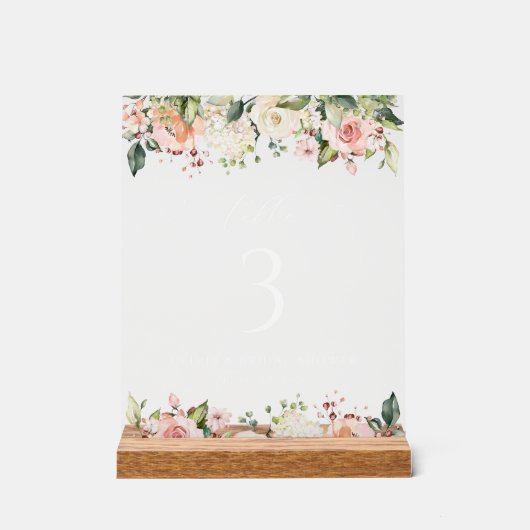 Rosa Blume, weiße Blume, Boho, Tischnummern Acrylschild (Vorderseite)