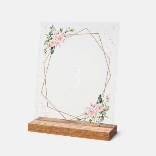 Rosa Blume, weiße Blume, Boho, Tischnummern Acrylschild (Winkel)