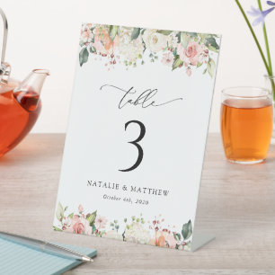 Rosa Blume, weiße Blume, Boho, Tischnummern Sockelschild