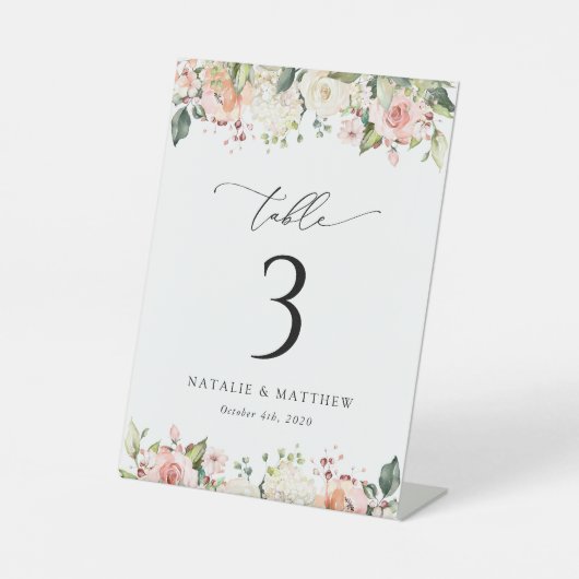 Rosa Blume, weiße Blume, Boho, Tischnummern Sockelschild (Vorderseite)