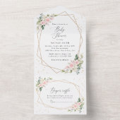 Rosa Blume, weiße Blume, Grünpflanzen, Babydusche All In One Einladung (Innen Boden)