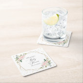 Rosa Blume, weiße Blume, Grünpflanzen, Babydusche Rechteckiger Pappuntersetzer (Vor Ort)