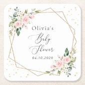 Rosa Blume, weiße Blume, Grünpflanzen, Babydusche Rechteckiger Pappuntersetzer (Vorderseite)