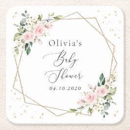 Rosa Blume, weiße Blume, Grünpflanzen, Babydusche Rechteckiger Pappuntersetzer