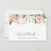 Rosa Blume, weiße Blume, Grünpflanzen, Hochzeit Dankeskarte (Vorderseite)