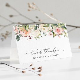 Rosa Blume, weiße Blume, Grünpflanzen, Hochzeit Dankeskarte