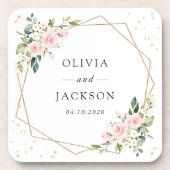 Rosa Blume, weiße Blume, Grünpflanzen, Hochzeit Getränkeuntersetzer (Vorderseite)