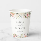 Rosa Blume, weiße Blume, Grünpflanzen, Hochzeit Pappbecher (Vorderseite)