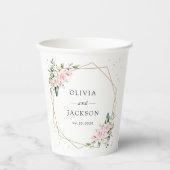 Rosa Blume, weiße Blume, Grünpflanzen, Hochzeit Pappbecher (Vorderseite)