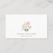 Rosa Blume, weiße Blume, Grünpflanzen, Hochzeit Platzkarte (Rückseite)