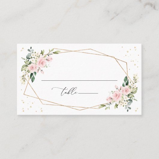 Rosa Blume, weiße Blume, Grünpflanzen, Hochzeit Platzkarte (Vorderseite)