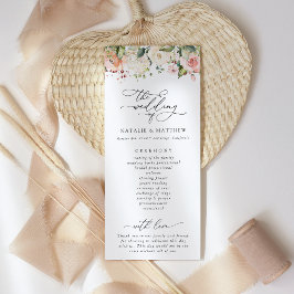 Rosa Blume, weiße Blume, Grünpflanzen, Hochzeit Programm