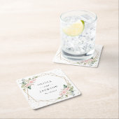 Rosa Blume, weiße Blume, Grünpflanzen, Hochzeit Rechteckiger Pappuntersetzer (Vor Ort)