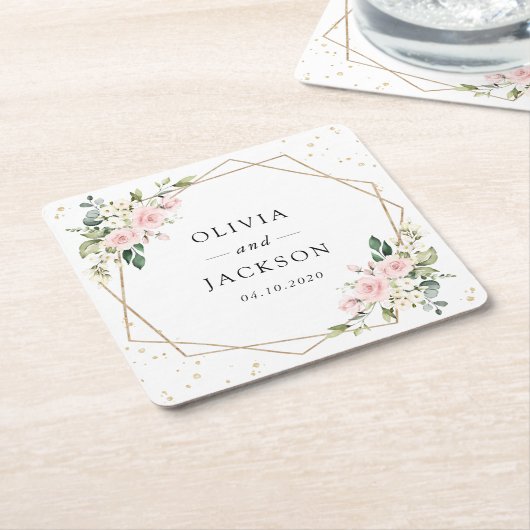 Rosa Blume, weiße Blume, Grünpflanzen, Hochzeit Rechteckiger Pappuntersetzer (angewinkelt)