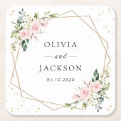 Rosa Blume, weiße Blume, Grünpflanzen, Hochzeit Rechteckiger Pappuntersetzer (Vorderseite)