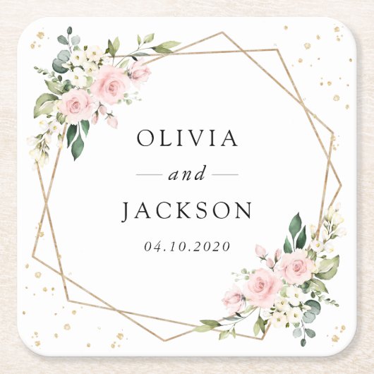 Rosa Blume, weiße Blume, Grünpflanzen, Hochzeit Rechteckiger Pappuntersetzer (Vorderseite)