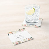 Rosa Blume, weiße Blume, Grünpflanzen, Hochzeit Rechteckiger Pappuntersetzer (Vor Ort)