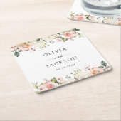 Rosa Blume, weiße Blume, Grünpflanzen, Hochzeit Rechteckiger Pappuntersetzer (angewinkelt)