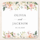 Rosa Blume, weiße Blume, Grünpflanzen, Hochzeit Rechteckiger Pappuntersetzer (Vorderseite)