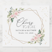 Rosa Blume, weiße Blume, Grünpflanzen, Hochzeit Schaumweinetikett (Einzelnes Label)